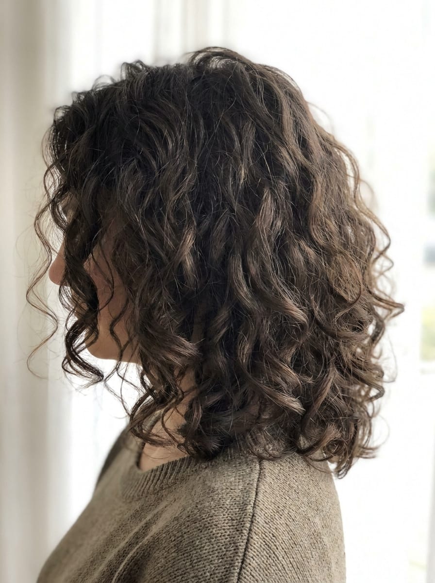 Curly Cut mit mehr Bewegung im Nacken - Locken Frisur mittellang